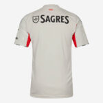 Back view of a white athletic jersey with a large 'SAGRES' logo and shield on the upper back, red sleeve panels on the sides.