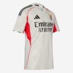 Benfica away soccer jersey: white with red side panels, Adidas logo, and Emirates Fly Better sponsor on the front, plus club crest on the chest.