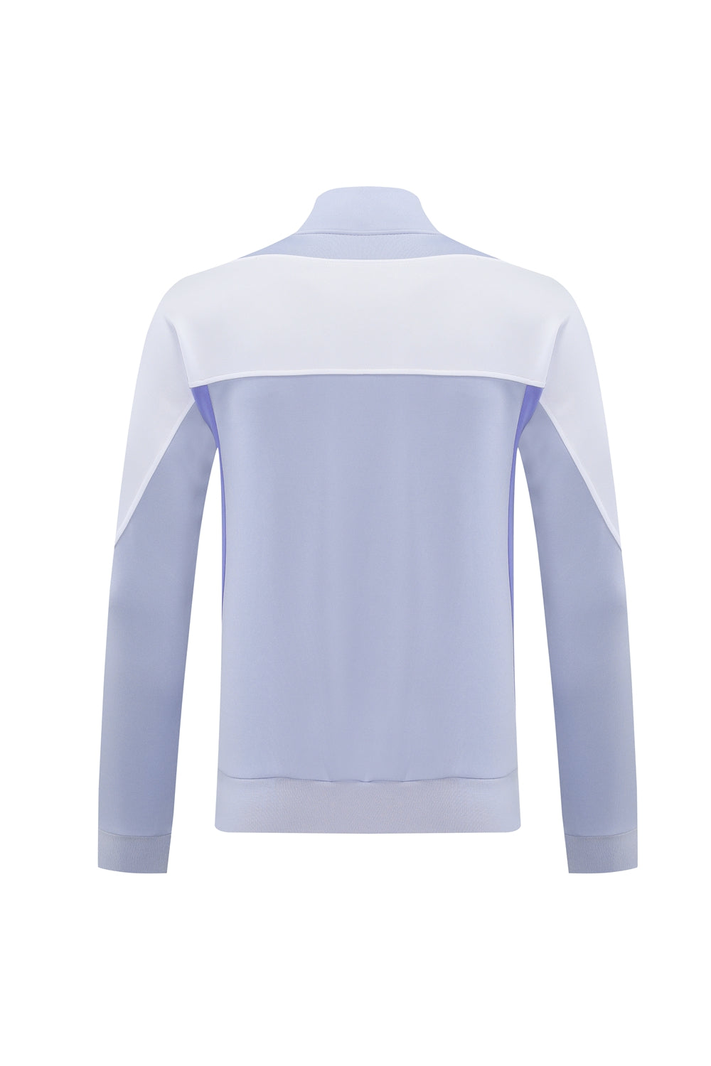 ccf5dbb9 | UAE SPORT STORE Back view of a light blue and white color-block track jacket with a white yoke and ribbed hem.