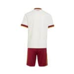 Back view of Spain national team home kit: white jersey with red and gold trim and red shorts with gold side stripes.