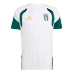 White Italy national team soccer jersey with green side panels and gold Adidas logo at chest