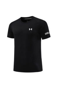 Black Under Armour athletic T-shirt with a white logo on the chest.