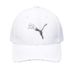 White baseball cap with a metallic Puma logo on the front panel