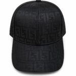 Black baseball cap with a subtle tonal pattern, front view