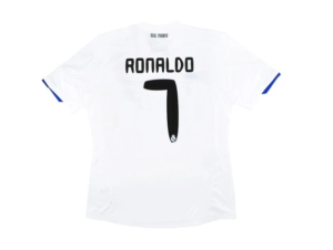 White soccer jersey with Ronaldo and number 7 on the back.