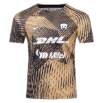 Tan and black abstract patterned athletic jersey with DHL and Mifel logos and a white Nike swoosh on the chest, plus a small crest.