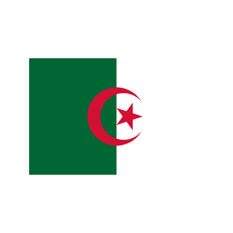 Partial Algerian flag: green vertical field with a red crescent and star overlapping the edge.