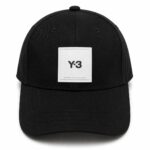 Y-3 black streetwear baseball cap with white logo patch.