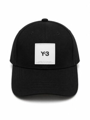 Y-3 black streetwear baseball cap with white logo patch.