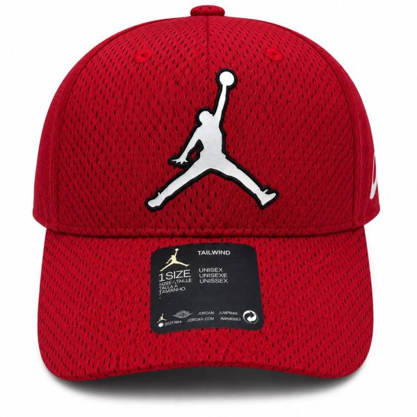 Red mesh baseball cap with a white Jumpman logo centered on the front panel.