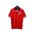 England national football team red jersey on a hanger, displaying the crest and Umbro logo