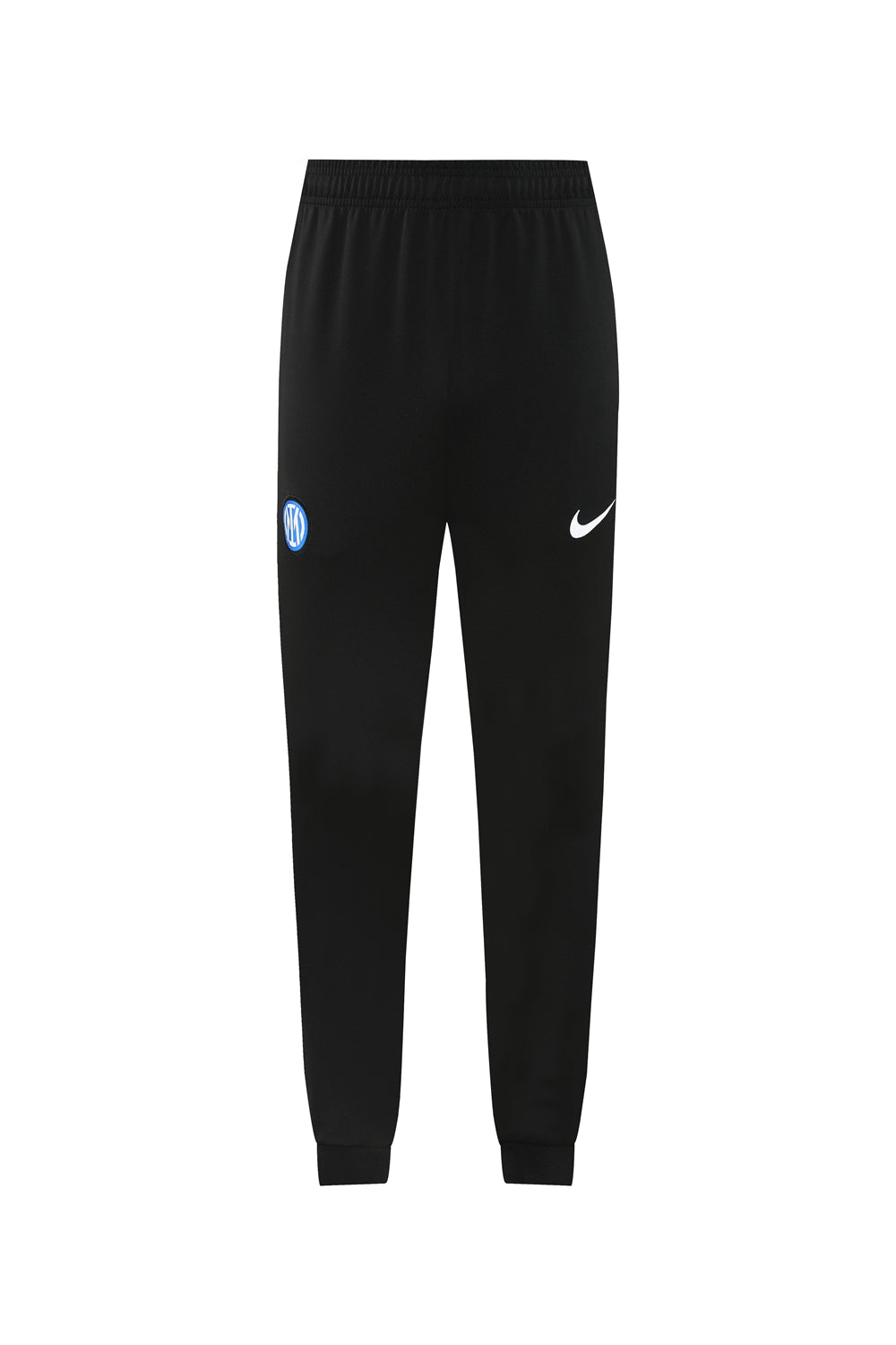 edb658a5 | UAE SPORT STORE Black athletic joggers with an elastic waistband and cuffs, featuring a white Nike swoosh on the right leg and a blue Inter Milan crest on the left leg