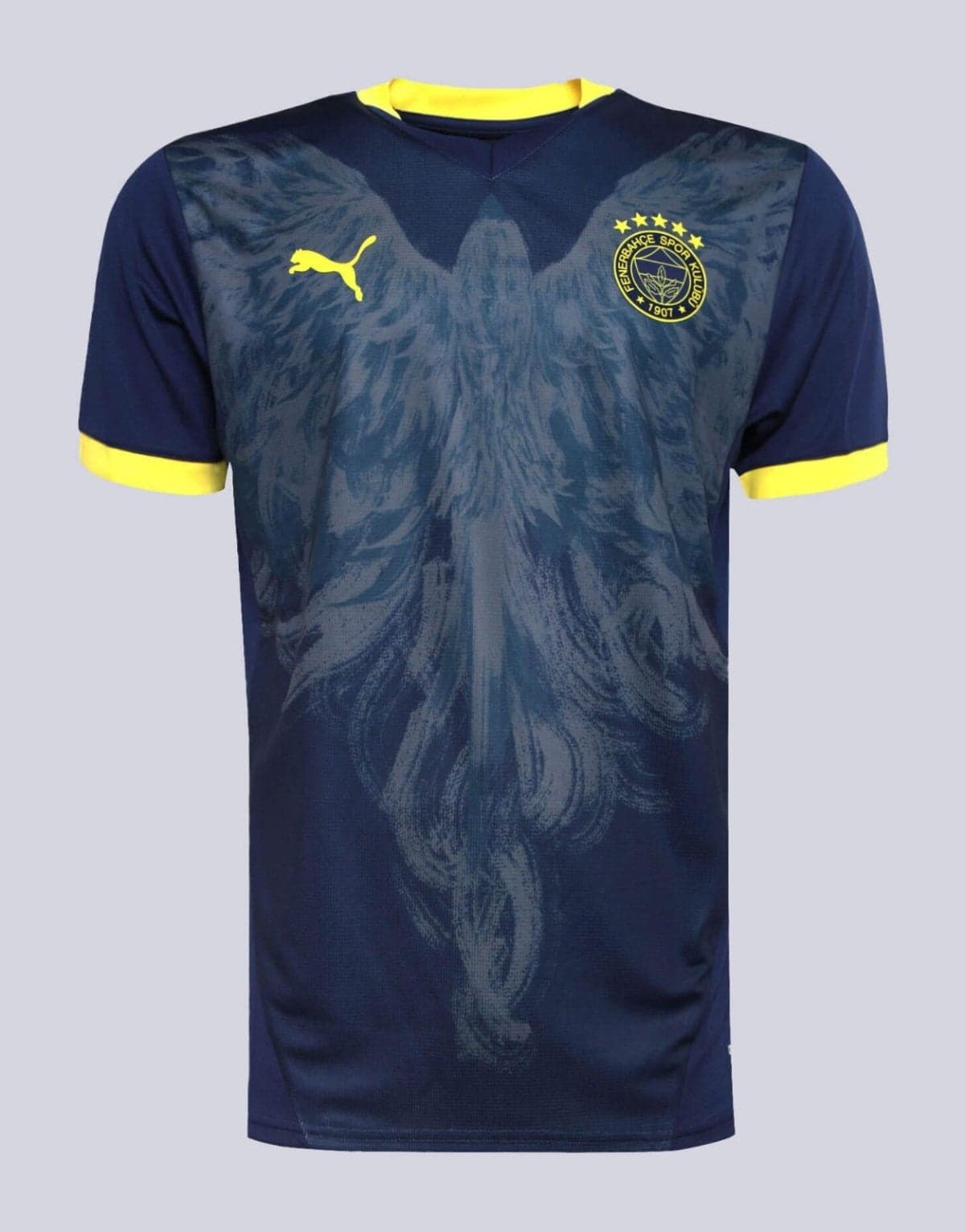 Dark blue Fenerbahçe football jersey with yellow trim and crest on the chest, Puma logo on the left.