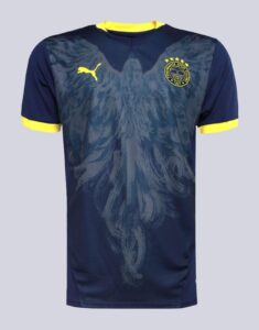 ehaujvJ3E7fRR4L | UAE SPORT STORE Dark blue Fenerbahçe football jersey with yellow trim and crest on the chest, Puma logo on the left.