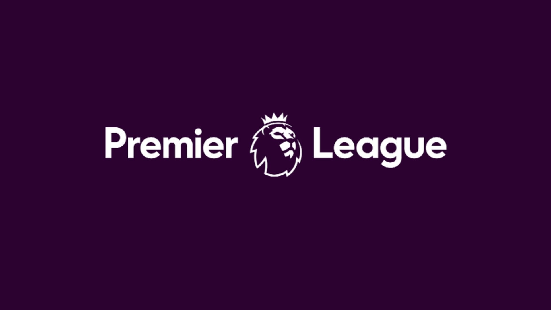 Premier League logo with white text and lion crest on a dark purple background between the words Premier and League