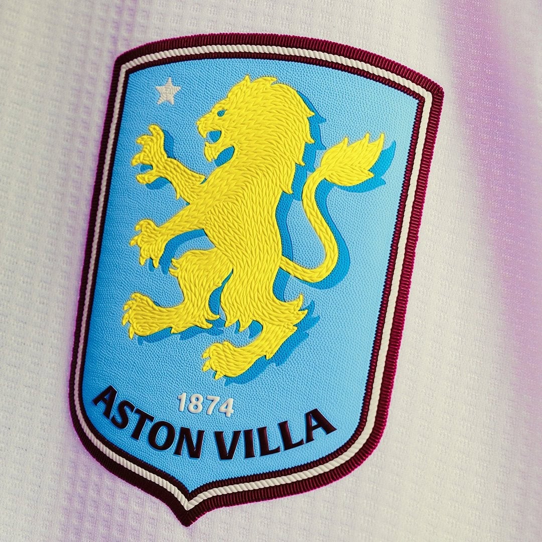epNojspuxllXZh3 | UAE SPORT STORE Aston Villa crest patch: yellow lion on a light blue shield with 1874 text and maroon border (embroidered).