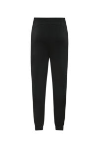 f1205f30 | UAE SPORT STORE Back view of black jogger pants with elastic waistband and cuffs on a plain background, showing curved yoke seams.