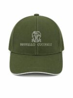 Green baseball cap with white embroidered logo and text.
