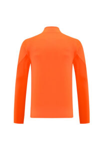 Back view of a solid neon-orange long-sleeve shirt with no visible logos or patterns on a white background.