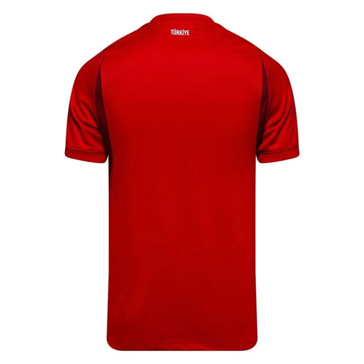 Back view of a bright red polo shirt with small 'TÜRKİYE' text near the collar on the upper back.