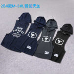 Four sleeveless hoodies in navy to black with white bull skull logo on the chest, laid on a gray surface; leftmost features the text 'IRON PARADISE'.