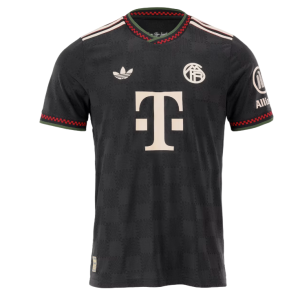 Black soccer jersey with red/green trim, large T-Mobile sponsor logo on the front, Adidas logo on the left chest, team crest on the right chest, and sponsor patches on the sleeves.