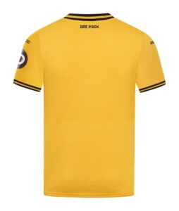 Yellow soccer jersey shown from the back with black striped collar, small 'ONE PACK' text at the neck, and black trim on sleeves.