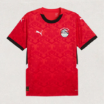 Red Puma soccer jersey with black collar and cuffs, featuring a club crest on the left chest and the Puma logo on the right chest and sleeves.
