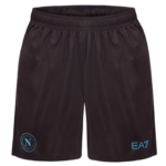hj | UAE SPORT STORE Black athletic shorts with an elastic waistband; features a blue circular Napoli crest on the left leg and an EA7 logo on the right hem.