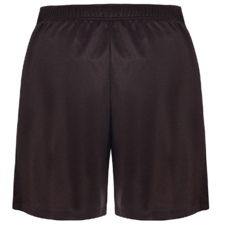 hk_5de89fc9-e0ad-4fb8-81f2-dff6a3e55d18 | UAE SPORT STORE Black athletic shorts with an elastic waistband against a white background (back view).
