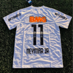 White soccer jersey on grass, back view with Neymar Jr. 11 in black, orange BMG logo, and NETSHOES text on the sleeves.