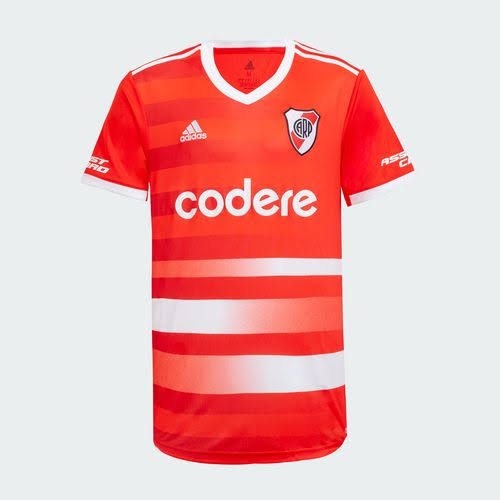 Red football jersey with white horizontal bands, club crest on left chest and sponsor 'codere' across front.