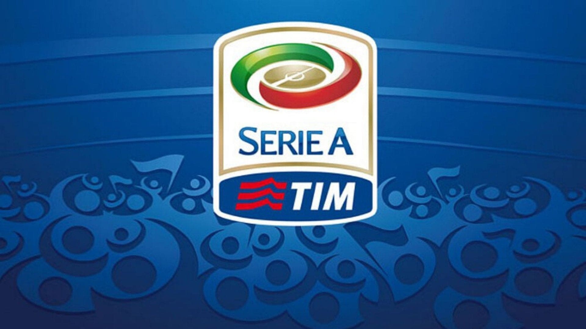 Serie A TIM crest centered on a blue background with abstract decorative patterns behind it.