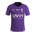 Purple soccer jersey with hexagonal pattern and Savvy Games Group logo on chest