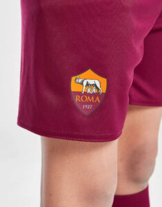 Maroon shorts with AS Roma crest featuring the she-wolf and twins and the year 1927 on the leg.