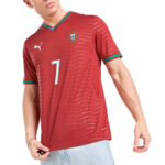 Portugal national team red soccer jersey with number 7, crest on chest and Puma logo, front view