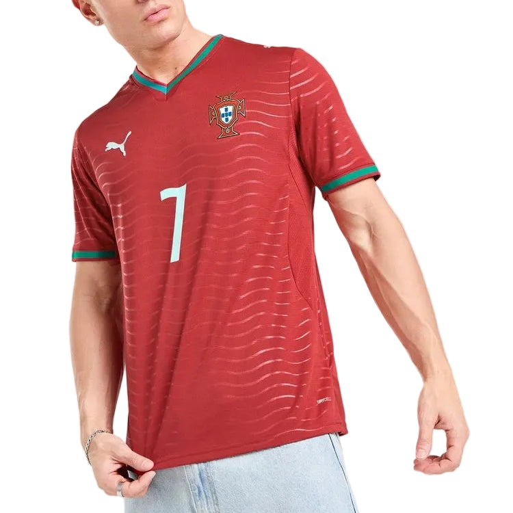 jd_778217_b | UAE SPORT STORE Portugal national team red soccer jersey with number 7, crest on chest and Puma logo, front view