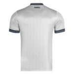 ki_bb7ff2a7-e2a4-4161-905d-ee77ce440a2d | UAE SPORT STORE Light gray Napoli soccer jersey viewed from the back, with navy trim at the collar and sleeve cuffs and subtle patterning.