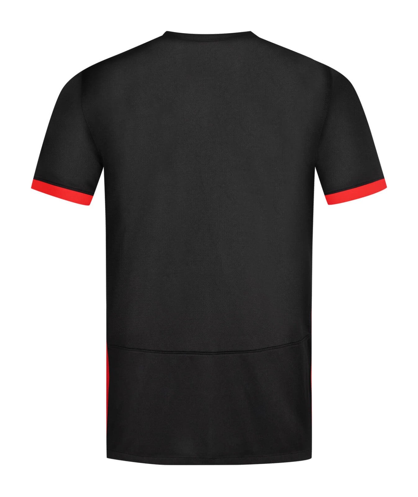 lGva5NU8Fl3PsfP | UAE SPORT STORE Black T-shirt shown from the back with red trim on the sleeves (short sleeves).