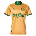 Gold Palmeiras soccer jersey with green collar and 'crefisa' sponsor across chest.