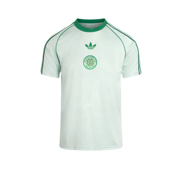 Mint green soccer jersey with dark green piping and Celtic crest, featuring the Adidas trefoil logo on the chest.