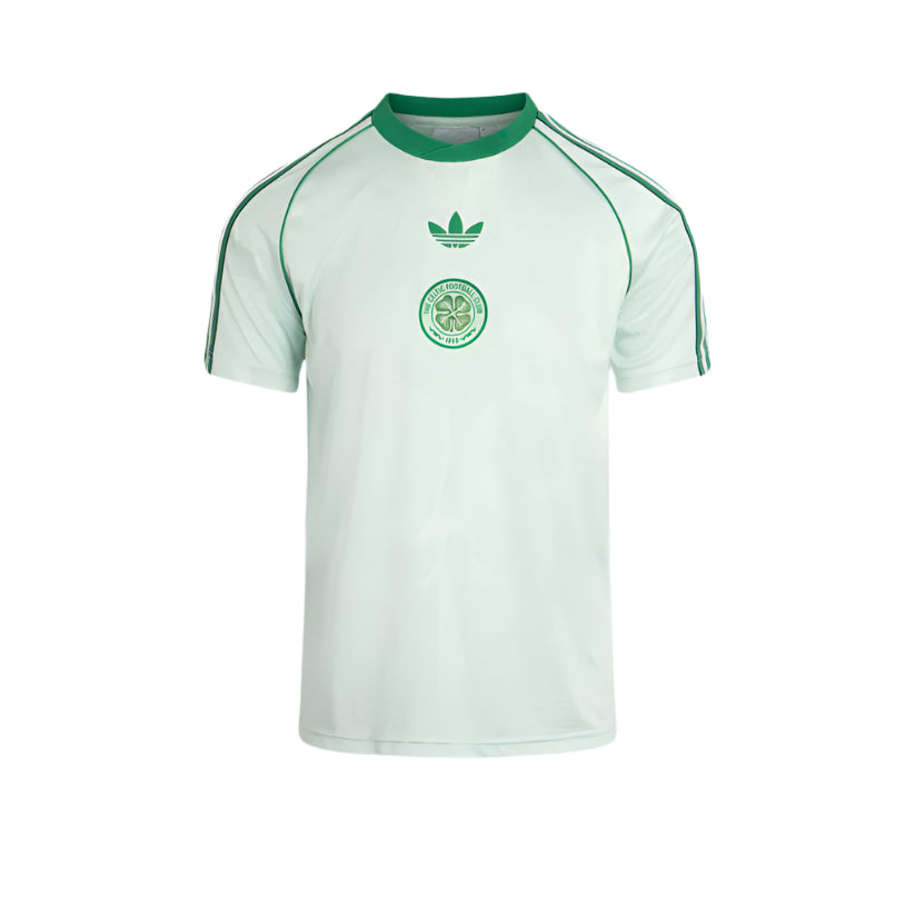 p-12932-a | UAE SPORT STORE Mint green soccer jersey with dark green piping and Celtic crest, featuring the Adidas trefoil logo on the chest.