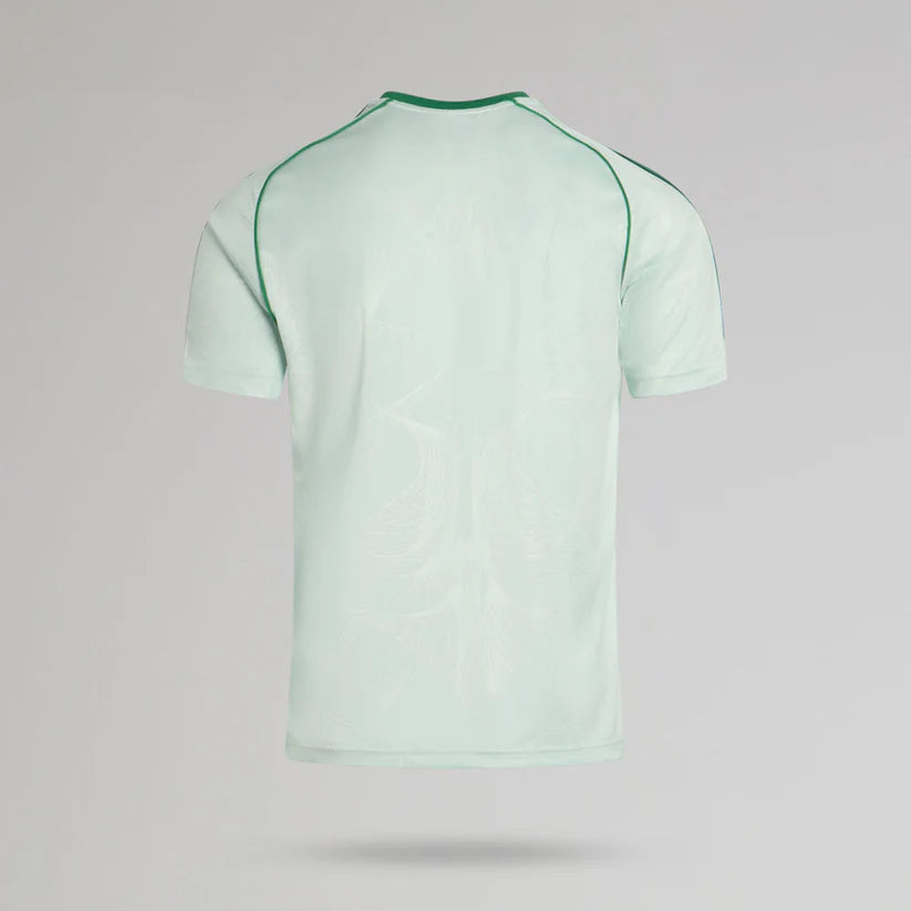 p-12932-d | UAE SPORT STORE Back view of a light green T-shirt with green piping along the shoulders and seams.