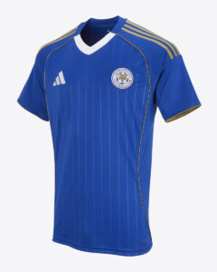 parv1ozcvfxgfnbig5p1 | UAE SPORT STORE Blue Leicester City football jersey with gold Adidas stripes on shoulders and crest on chest