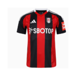 Fulham FC home jersey with red and black vertical stripes, sponsor SBOTOP, Adidas logo.