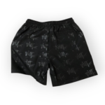 Black shorts with an all-over Dior logo print and an elastic waistband, shown from the waist area down.