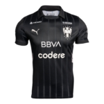 Black pinstriped soccer jersey with a polo collar displaying the club crest on the left chest and sponsor logos (BBVA and codere) across the front; Puma logo on the right chest.