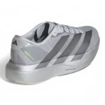 rn-image_picker_lib_temp_731da576-ab36-4bba-9daa-8500271627c7 | UAE SPORT STORE Silver Adidas running shoe with three gray stripes, viewed from the back/side; features Adizero Evo SL branding and glossy midsole.