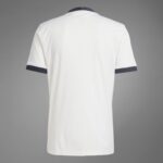 rn-image_picker_lib_temp_8c4da915-efc6-46b0-87ff-bd05d8a63027 | UAE SPORT STORE Back view of a white pinstriped polo shirt with navy sleeve trim against a gray background.