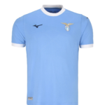 Light blue Lazio football jersey with white collar and cuffs, featuring a black Mizuno logo on the chest and the Lazio crest on the opposite side